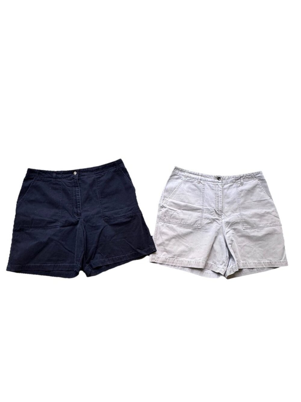 2 Pairs Vintage JONES SPORT Black Khaki Chino Flat Front Pocket Shorts Women 16